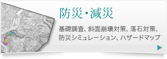 防災・減災 基礎調査、斜面崩壊対策、落石対策、防災シミュレーション、ハザードマップ